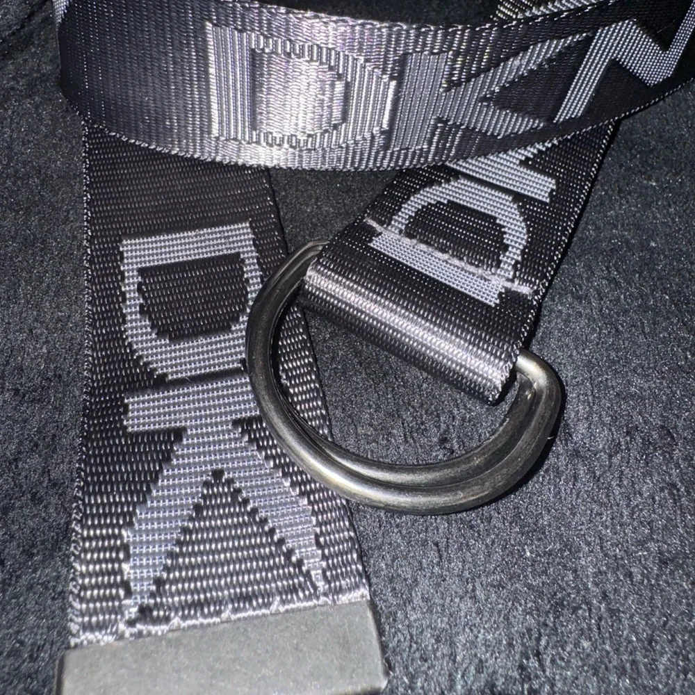 DKNY Donna Karan NY women’s Belt OS Silver/Gray Nylon Logo D Ring 48